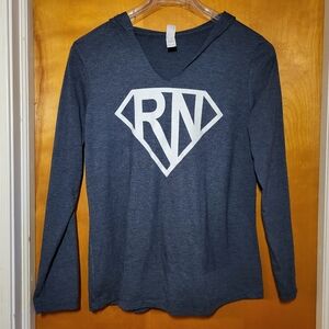 Heather Blue, Thin, Long Sleeve Hoodie with RN "Superhero" Logo